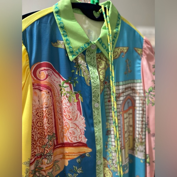 #wedding guest dress Color Block Maxi Shirt Dress - Picture 8 of 9